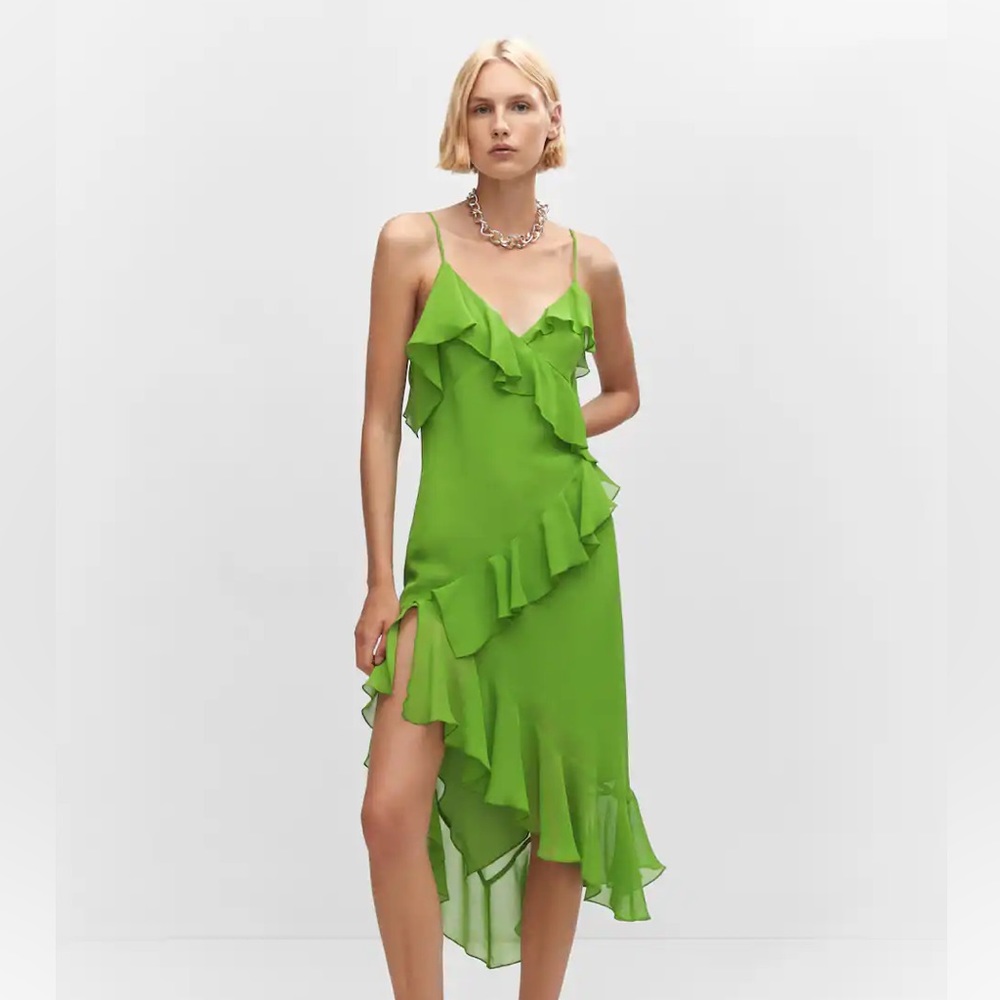 Mango Green Ruffle Maxi Dress